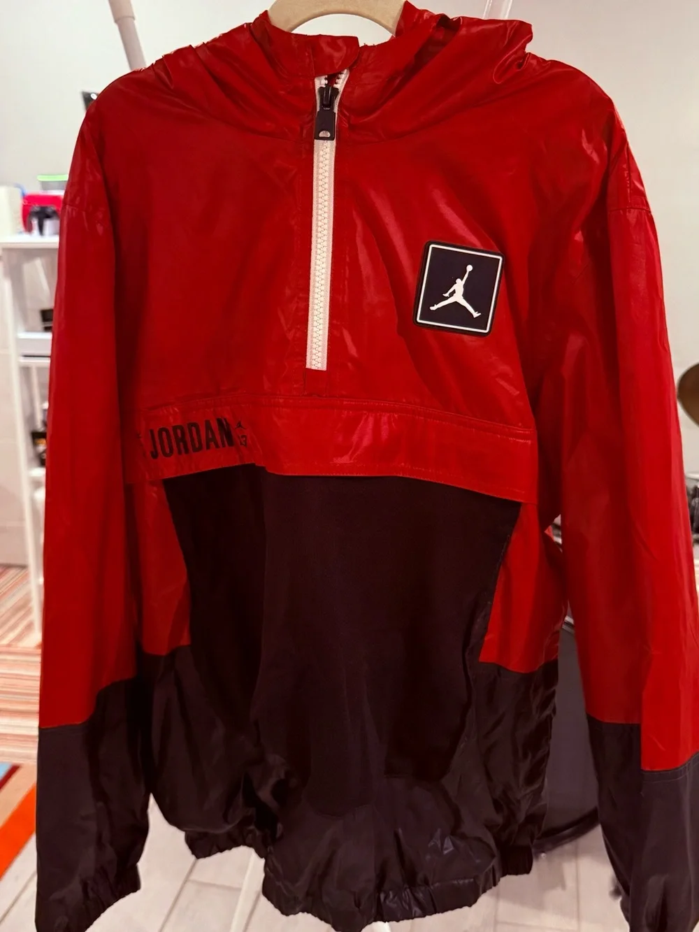 Jordan Red and Black Hooded Half-Zip Windbreaker